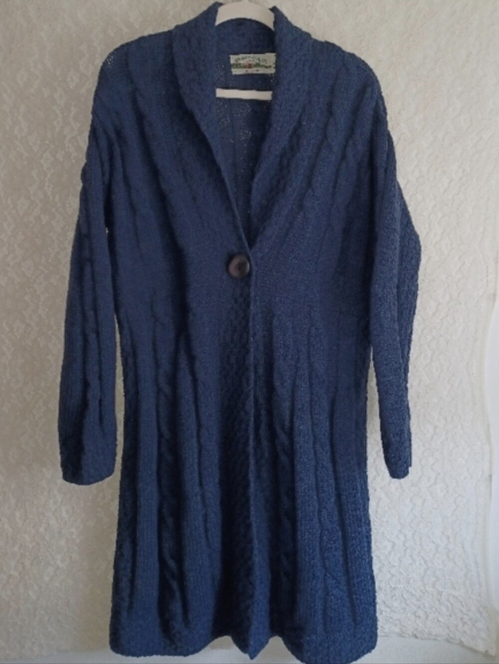 Aran Crafts Ireland 100% Merino Wool Navy Blue Women's Medium Cardigan Sweater